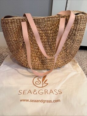 Natural Woven Tote with Pink Leather Straps